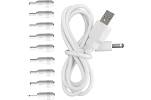 BOEEA 5V DC Power Cord Replacement Charger, USB to DC Plug Charging Cord with 9 Connectors Adapters for Moon Lamp, Massage Wand, Router, LED Light,Speaker and More Devices (White)