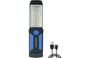 FOXFIVES Powerful 36+5 LED 3000 Lumens Portable Flashlight Torch Rechargeable Inspection Lamp Camping Light Hands-Free Garage Workshop Flashlight for Work with Adjusting Stand, Hanging Hook and Magnet Base