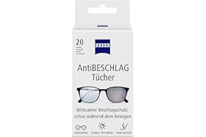 ZEISS Toallitas antivaho 20 unidades para una protección duradera contra el empañamiento durante la limpieza – cada paño empaquetado individualmente – ideal para viajes o viajes