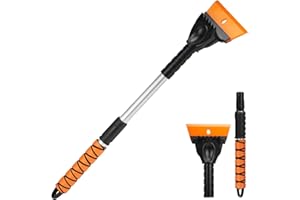 Noosverl 2-in-1 Ice Scraper for Car, Extendable Snow Scraper with Scratch-Free Soft TPU Blade & Shark Teeth, Aviation Aluminum Pole for Car Windscreen/Windows Ice & Snow Removal