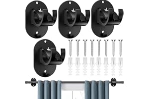 GIUSOBG Soportes para Barra de Cortina Paquete de 4 Soporte Barra Cortina Sin Taladrar Soporte de Barra de Cortina Autoadhesivo Soporte para Barra de Cortina，para Sala de Estar, Baño, Cocina(Negro)
