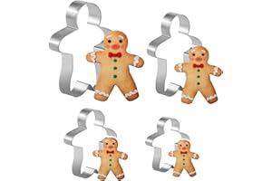 PAEFIU 4 Pcs Noël Emporte pièces Bonhomme Pain d'Épices, Emporte Piece Noel en Acier Inoxydable de Différentes Tailles, Noël Moule Biscuit Patisserie pour Chocolat Patisserie Fête Festifs Bricolage