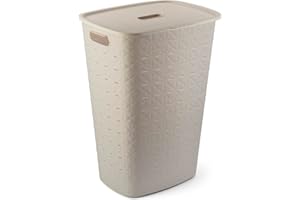 Curver Softex 56L Laundry Hamper, 70 percent Recycled Material, Durable, Lightweight, Chalk White