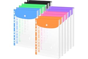 JTOOYS Plastic Wallets A4 Punched Pockets, 12 PCS Expandable Plastic File Folders A4 PlasticFolder Waterproof Pockets Files Envelope with Snap Button Top Opening Document Folders for School Office Home