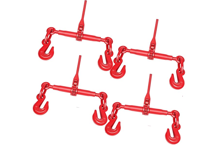 GPOAS 4 Pack Ratchet Chain Binder, 1/4 to 5/16 Inch Load Binders 2600LBS Working Load Capacity, Breaking Strength 9200LBS Heavy Duty Ratchet Type Binder Ratchet Boomer to Truck Flatbed Trailer