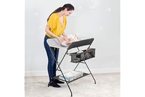 XDAILUYYDS Table à Langer Pliable et Portable avec Rangement Inférieure, Tables à Couches Mobile pour Bébé avec Ceinture de Sécurité, Soin pour Nouveaux-Nés (79 * 55.5 * 96cm/blanc gris)