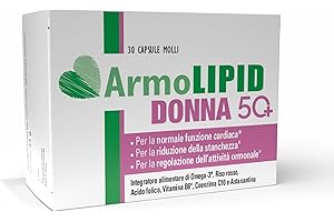 ArmoLipid Donna 50+, Integratore Alimentare con Omega 3, Vitamina B6, Risso Rosso Fermentato,Supporto per Menopausa, Cuore e Stanchezza, Senza Glutine