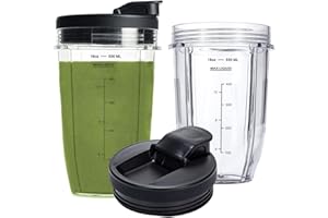 INFIAURO Vasos de repuesto de 18 onzas compatibles con la licuadora Ninja Nutri BN401, SS101, BN400, BN800, BN801, con tapas mejoradas para beber y sellar, convenientes para beber directamente. (paquete de 2)