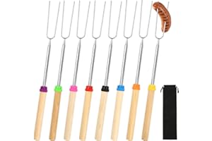 HOPTON Grillspieße Edelstahl 8 Stück，Teleskop Stockbrot Spieße mit Isolierten Griffen, 31-81cm Lagerfeuer Spieße Lang,für Camping Grill BBQ Gartenparty