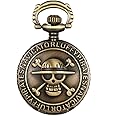 JewelryWe Antique Bronze Anime Skull One Piece Style Quartz Pocket Watch Necklace with Chain