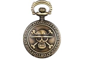 JewelryWe Antique Bronze Anime Skull One Piece Style Quartz Pocket Watch Necklace with Chain