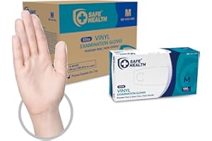 Safe Health Gants d'examen Jetables en Vinyle Taille M Transparent, Boîte de 1000 gants, Sans poudre Sans latex Hypoallergéniques, Soins médicaux Aliments Nettoyage, 3 Mil
