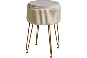IBUYKE Terciopelo en el Banco de pies Osman, Mesa Lateral del Banco de Maquillaje con Patas de Acero Doradas Tapa extraíble, Tapa Superior de la Mesa de café, Blanco