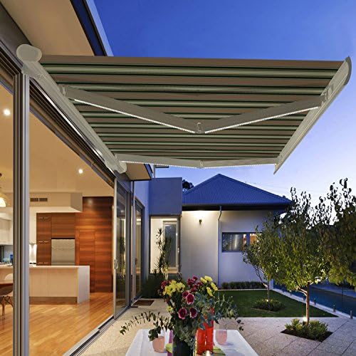 Greenbay Full Cassette Electric Awning Remote Controlled Retractable Garden Patio Sun Shade Shelter With LED Light Kit 4.5x3M - Multi stripe