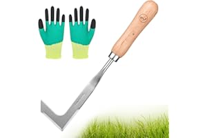 Pizsieat Edelstahl Fugenkratzer Unkraut mit Stiel, Unkrautstecher Fugenkratzer Inklusive Gartenhandschuhe zum Entfernen von Unkraut und Moos, Unkrautkratzer Fugen zum Jäten von Rissen im Garten