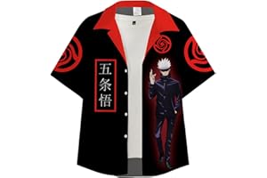 JIMINHOPE Anime Jujutsu Kaisen Camisa de un Solo Pecho Ryomen Sukuna Camisa de Manga Corta Impresa Blusa Camiseta de Gojo Satoru Camisa Hawaiana Itadori Yuji