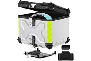 ‎LESANM Motorrad Topcase, 55L Topcase für Roller Wasserdicht Topcase Aluminium Motorrad Heckbox Reisen Motorradkoffer mit Sicherheitsschloss für Motorradhelm Helm, Wasserdicht Motorrad Top Box (Silber)