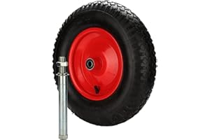 Jiubiaz Schubkarrenrad, 4.80/4.00-8 - 200 kg Tragkraft, Gummirad mit Achse & Kugellager, Ø 390 95mm Ersatzrad Luftreifen für Gartenkarren, Schwarz-rot Reifen