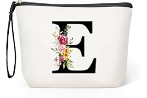 HAMATATA Grande Trousse Maquillage Femme, Personnalisée Pochette Maquillage avec Initiale, Sac de Maquillage de Voyage, Cadeau d'anniversaire Noël Idéal pour Maman Fille Amie Mariée Demoiselle d'honneur (E)