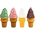 Fake Ice Cream Cone Artificial Ice Cream Model Pretend Play Kitchen Food Toy for Shop Window Display Decor Party Photo Props (bright color(4PCS))