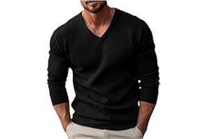 GENERIC Men's Knit Jumpers V-Neck Slim Fit Jumper for Men UK Lightweight Plain Casual Knitted Sweaters Business Work Golf Classic Pullover Sweater Tops Long Sleeve Autumn Winter Comfort Jumpers