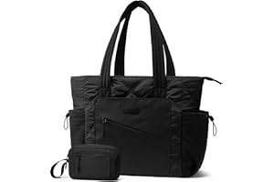 LOVEVOOK Tote Bags for Women, Puffer Handbags with Zip, Large Ladies Totes Bag for Work School Travel Daily with Compartments & Pouch, Womens Teacher Lightweight Shoulder Hand Bag