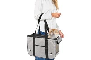 PETCUTE Sac de Transport pour Chat Chien,Respirant et Pliable Sac Transport Chien,Portable Sac de Transport Chat avec Bandoulière,Animal de Compagnie Transporteur avec Store Enrouleur Scellé