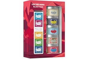‎KUSMI TEA Kusmi Tea - The Black Teas + szczypce do herbaty - Asortyment herbat organicznych - Pomysł na prezent dla mężczyzn i kobiet - Aromatyzowana czarna herbata, Earl Grey, Ceylon - 5 pudełek po 25 g