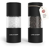 LARS NYSM Moulin Sel Et Poivre Manuel En Bois Avec Plateau – Broyeurs Réglables En Céramique – Moulins Poivre Èlégant Set En Hêtre Pour Cuisine Ou Table à Manger (Blue/Gray