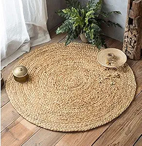 Nisha Handloom Jute 60CM Round Braided Reversible Carpet for Home Decor.