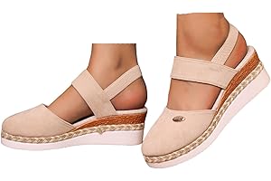 VBEDKDEB Keilabsatz Schuhe Damen Elegant Leder Bequeme Espadrilles Vorne Geschlossen Rutschfeste Elastisch Slingback Sandalen 2025 Sommer Lässige Urlaub Reise Sandaletten mit Riemchen