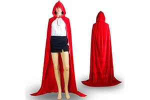 Feeziloe Halloween Hooded Cloak, Velvet Fancy Cape for Halloween Christmas Costume Grim Reaper Vampire Party, Devil Witch Wizard Cosplay (110cm/S, Red)