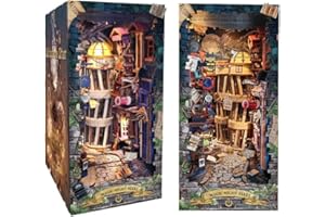 CUTEROOM CUTROOM Book Nook Kit ze światłami LED, Magic Market DIY miniaturowy zestaw do domku dla lalek, drewniane puzzle 3D, podpórka na książki, regał na książki, dekoracja (Magic Night Alley)