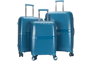 FLEX VALUE Flex 3pc Hard Shell Suitcase Set Lightweight Suitcase Set PP 3 Piece Luggage Set, Cabin & Hold Luggage Aluminium Trolley - 4 Wheel Waterproof Suitcases, Built in Lock (Blue, Full Set)