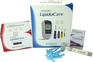 LipidoCare Meter + Total Cholesterol Test Strips + Glucose Test Strips + Lancing Device and Lancets