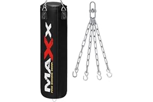 MAXX PRO BOXING GEAR MAXX Black Punchbag Set With Wall Bracket or Ceiling Hook Free Chain. Sizes 6FT, 5FT, 4FT, 3FT