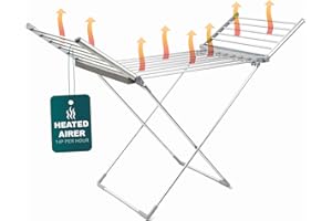 OurHouse Heated Winged Clothes Airer, Heated Clothes Airer for Indoor Drying, Indoor Electric Clothes Drier, Portable Clothes Laundry Drier, 2 Foldable Wings, Up to 15kg, 20 drying bars, Flat Storage