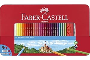 Faber-Castell 115894 - Estuche de Metal con 60 Lápices de Colores - Forma Hexagonal