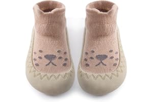 BIGTHREE Baby Shoes, Baby First Walking Shoes, Protect Kid's Feet Soles, Soft Sole with Grips for Kids, Cute Animal Cartoon Toddler Kids Anti-Slip Socks Shoes, Fit for 12-18 Months