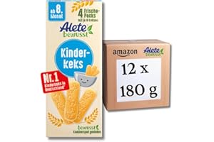 ‎ALETE Alete bewusst Kinderkeks, ab dem 8. Monat, Butterkeks aus Weizen für Kinder, handlich verpackte Kekse als kleiner Snack, perfekt für unterwegs & zwischendurch, 12 x 180 g
