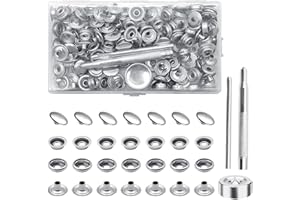 Aoyswuz 200 Piezas Botones Presión Inoxidable con Herramienta de Fijación, Botones de Presión Metálicos Para Coser Jeans de Cuero - Plateado, 15mm