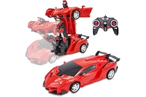 Pup Go 2 in 1 Transforming Remote Control Car, One-Click Deformation Robot RC Car Toys for Kids Age 3 4 5 6+ Year Old, Rechargeable 360° Rotation with Light, Birthday Gifts for Girls (Red)