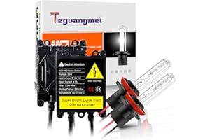 Teguangmei H8 55W Car HID Xenon Conversion Kit 6000K Xenon White Headlight Bulbs + 2Pcs 55W AC Ultra Slim Quick Start HID Ballasts Replace for Car Vehicles Headlight High/Low Beam Xenon Kit