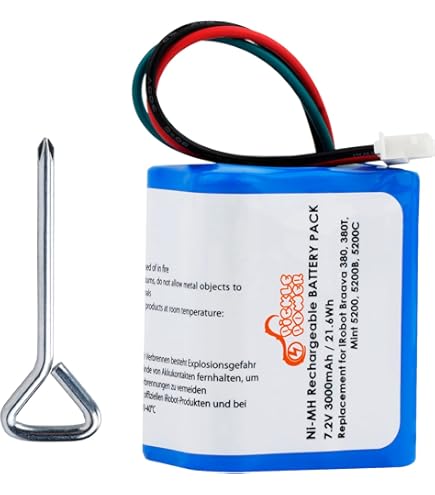 vhbw Batterie Compatible avec iRobot Braava 2000, 300, 380, 380T, 381, 390, 390T aspirateur, Robot électroménager (2000mAh, 7,2V, NiMH