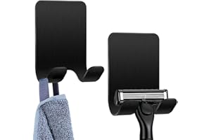 TASHCE Soporte para afeitadora de ducha (2 unidades), soporte de afeitado para ducha, negro, gancho adhesivo de acero inoxidable, gancho autoadhesivo, adecuado para puerta, pared, baño, oficina, sin taladrar