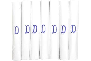 DUDU N GIRLIE 7 Stück Herrentaschentücher mit weißem Satin umrandet und blau gestickten Initialen, D, Einheitsgröße