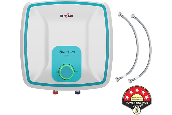 Kenstar Quantum Pro 15-L with LED Indicator & Free Pipe, 5 Star Rated Storage Square Water Heater with Superior Glassine Coated Tank, Powerful 2000W Heating Element, (White and Blue)