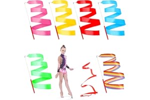 Peutpy 6pcs Rubans de Danse, Danse Tige De Streamer Baton Tournoyant Art Rubans pour Enfants,pour la Gymnastique, Le Ballet, l'entraînement de Talents et la Danse Artistique,2 Mètres de Long