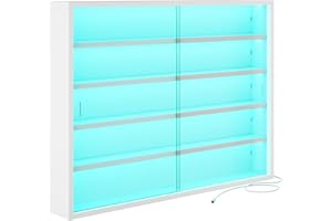 KIMENICH Vetrina da Collezione a 5 Piani Con Illuminazione LED, da Parete, Sospesa per Figurine, Soggiorno, Bianco