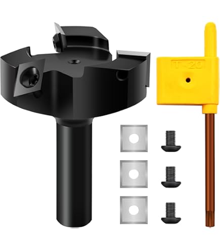 BALUGAEA Fraise Plate 6 Mm, Tige Avec Coupe Diamètre 25,4 Mm, Fraise à Rainurer, Fraise à Bois CNC, Fraise à Bordure, 4 Plaques Tournantes HM Interchangeables